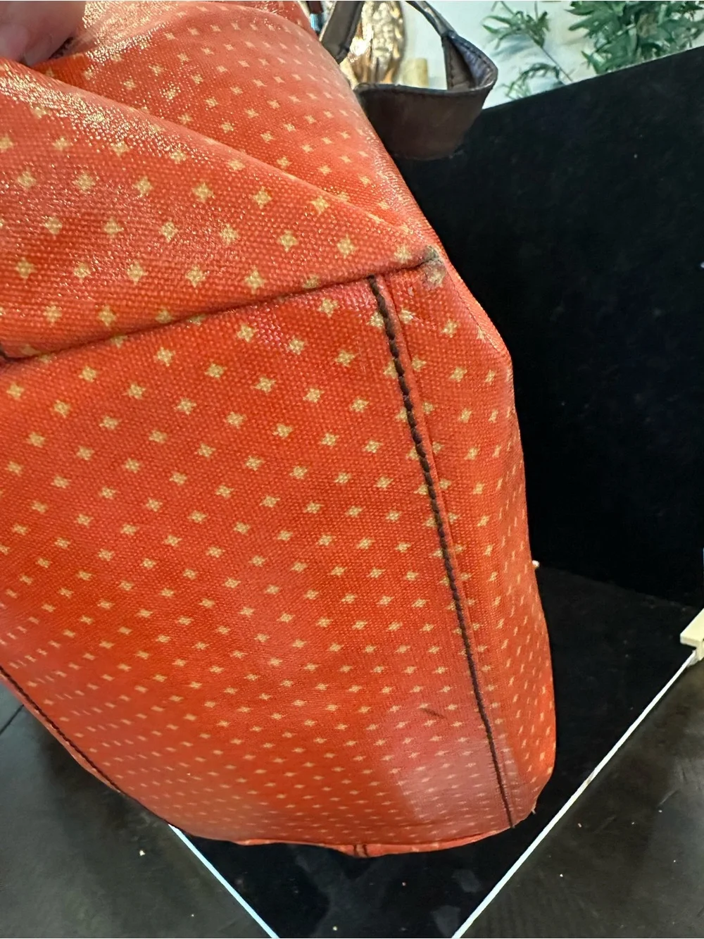 FOSSIL #075 Orange Tote Bag with Brown Handles